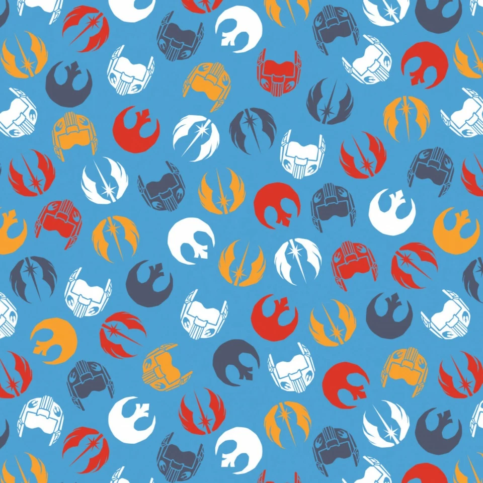 Star Wars Logos & Masks Toss Blue Premium Quality 100% Cotton Fabric by The Yard - Image 1 of 1