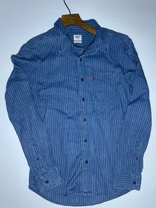 Levi's Men's Size Medium Blue White Stripe Long Sleeved Shirt Slim Cotton Casual - Picture 1 of 11