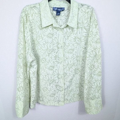 Blusa Top Camisa Susan Graver Para Mujer XL Transparente Floral Verde Lima Con Botones Foto 1 de 4