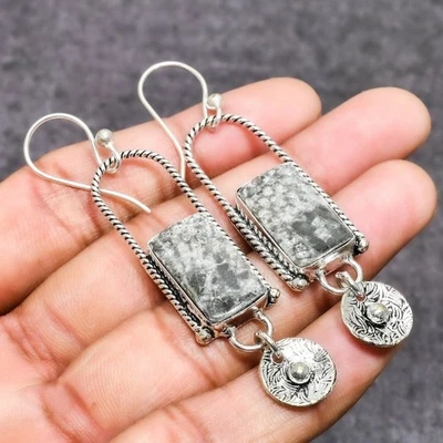 Pendiente de joyería de plata de ley 925 hecho a mano con piedras preciosas de coral Stingrey 2,72" C992 Foto 1 de 3