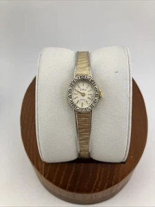 Vtg Sutton Ladies 15mm Dainty Watch Gold/Silver Tone Diamond Bezel - RUNS - Picture 1 of 21