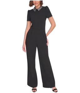 Tommy Hilfiger Womens Sequin Collar Scuba Crepe Jumpsuit, black, 2 - Picture 1 of 2