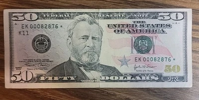 VERY RARE 2004 $50 Dollar STAR NOTE  00082876  ✯ DALLAS FRB $50 Very Low Serial - Image 1 of 2