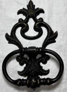 Vintage Cast Iron Door Knocker Black Fleur de Lis Scroll 8”x5” Rustic Decor - Picture 1 of 6