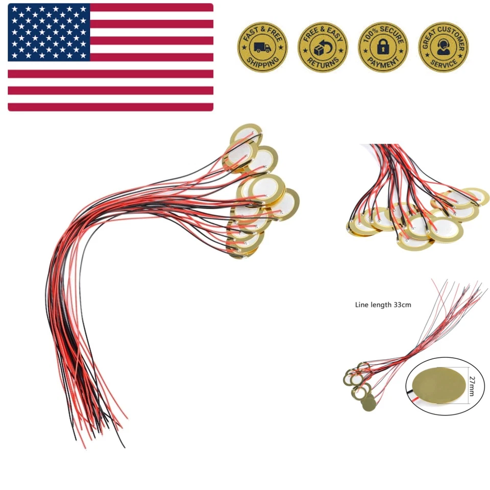 15pcs Piezo Pickup 27mm Amplifiers Discs With 13" Leads for Acoustic Guitar Drum