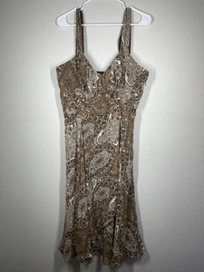 BANDOLINO Brown Paisley Sleeveless Maxi Dress Wide Strap  Sheer Detail 14 - Picture 1 of 10