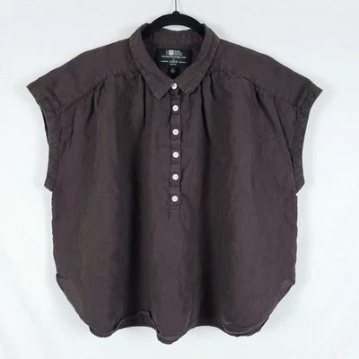 Baird McNutt J.Crew Linen Top Womens XL Brown Oversized Coastal Natural Neutral - Image 1 of 4