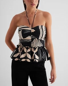 Express Printed Halter Neck Ruched Peplum Top Beachy Resort Size L NWT - Picture 1 of 10