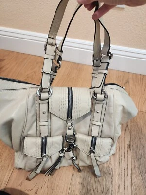 White Francesco Biasia handbag purse with black piping, excellent condition — 第 1/4 张图片