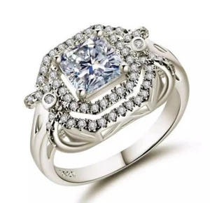 Anillo de boda de compromiso enchapado en plata de ley 925 de corte cuadrado de 0,5 quilates - Imagen 1 de 7