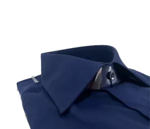 Camicia uomo Bagariny sartoriale cotone popeline blu slim fit Made in Italy - Zdjęcie 1 z 5
