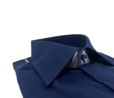 Camicia uomo Bagariny sartoriale cotone popeline blu slim fit Made in Italy - Immagine 1 di 4