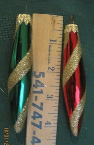 2 VTG RARE TEARDROP RED & GREEN MERCURY GLASS ICICLE XMAS ORNAMENTS w/GOLD MICA - Picture 1 of 10