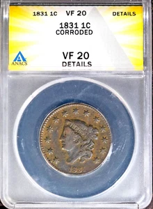 1831 1c Coronet Large Cent ANACS # 7752996 + Bonus - Picture 1 of 2