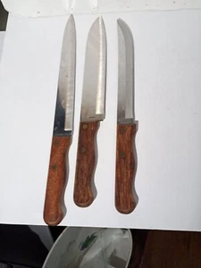 3 SUPER CHEF KITCHEN KNIVES STAINLESS WITH WOOD HANDLES TAIWAN - Picture 1 of 5