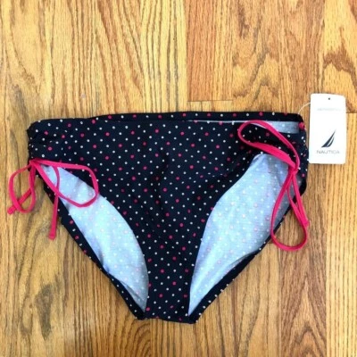 NEW NWT NAUTICA Navy Blue White Red Polka Dot USA Bow Tie Side Bikini BOTTOM 12 - Image 1 of 4