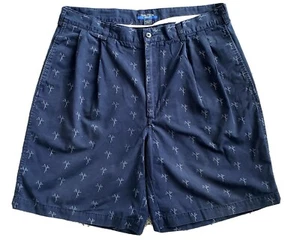 Men's Size 36W Nautica Golf Pleated Navy Shorts Classic Fit Flag Pattern - Picture 1 of 5