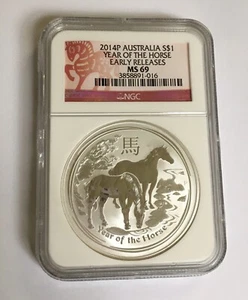 2014-P AUSTRALIA SILVER LUNAR YEAR OF THE HORSE MS 69 1 Oz - Picture 1 of 2