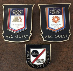 1984 LOS ANGELES & SARAJEVO Olympics USA ABC GUEST MEDIA Pin Badge SET! 3 Pins - Bild 1 von 8