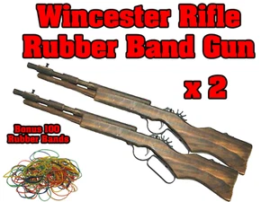 Winchester Rifle X 2pc Pack Rubber Band Gun Launcher Timber Wooden Toy  - Foto 1 di 6