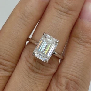 3Ct IGI F-VS1 Emerald Cut Lab Grown Diamond Solitaire Ring 14K White Gold - Picture 1 of 4