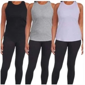 Paquete de 3 tanques para mujer Danskin ropa activa acanalada violeta/gris/negro, talla mediana - Imagen 1 de 5