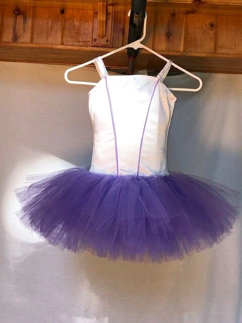 Disfraz de Tutú de Baile Tutú de Ballet Juvenil Multicapa Blanco Satinado y Púrpura Foto 1 de 1