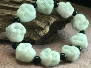 Bracciale Testa di Buddha Intaglio Giadeite Verde Giada Grado A Naturale Certificato- - Foto 1 di 7