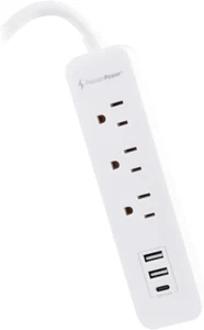 3 Ft Surge Protector Power Strip | 3 AC Outlets with 3 USB Charging Ports - Picture 1 of 7