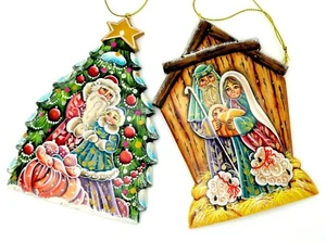 Christmas Tree ORNAMENT Santa & Snow maiden Nativity Seen Baby Jesus Mary Joseph - Picture 1 of 10