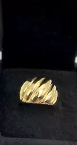 .750 18K Gold Etched-Waves Ridge Dome Ring,13.5mmTop,Sz7.25,4. 6g,FREEgfBx$4Valu - Picture 1 of 10