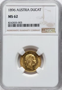AUSTRIA , FRANZ JOSEPH GOLD 1 DUCAT 1896 - VIENNA MINT - NGC MS 62 , RARE5 - Picture 1 of 4
