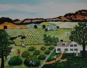 Rare fine unique American landscape painting, signed Grandma Moses, w COA - Picture 1 of 11