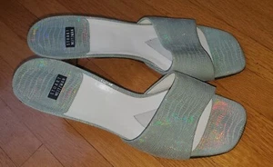 Stuart Weitzman Slip-on on Snake Leather Sandals Iridescent Sage Size 8.5B - Picture 1 of 15