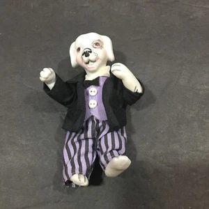 Vintage Porcelain Dog in Tuxedo Figurine Brooch 4" - Picture 1 of 4