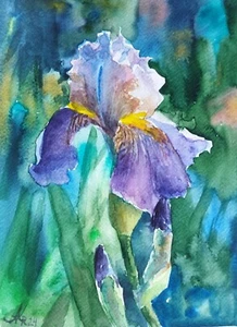 Iris Blume Aquarell Gemälde Original Blumenkunst Lila Blumen Botanische Kunst - Bild 1 von 7