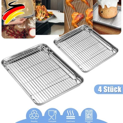 2x Backblech Mit Abkühlgitter, Edelstahl Backform Ofenschale Kuchengitter Auskü - Bild 1 von 4