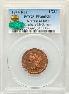 1844 BRAIDED HAIR 1/2C PCGS PR 66 RB - Image 1 of 4