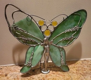 Vintage Green Stained Glass Butterfly Fairy Night Light NEEDS REPAIR Arr Deco - Picture 1 of 8