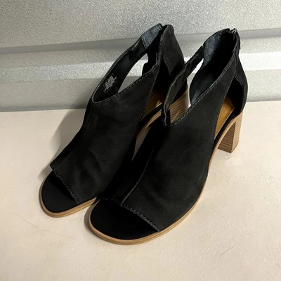 Sandalia Peep Toe para mujer Lucky Brand cuero negro tacón bloque saimy - talla 8,5 M Foto 1 de 4