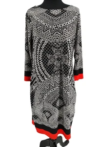 Haani Woman's Black White Jersey Shift Dress Size Large Geometric Stretch Flowy - Picture 1 of 9