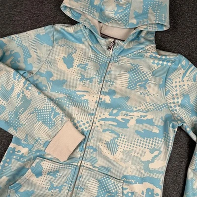 Burton Sudadera con Capucha Mujer XL Azul Blanco Cremallera Completa Forrada de Vellón Abstracto Camuflaje Chaqueta Foto 1 de 4