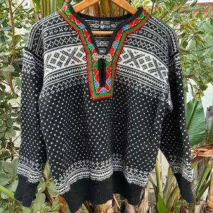 Vintage 80s Dale of Norway Wool Sweater Black Nordic Knit M - Picture 1 of 3