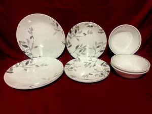 Corelle Misty Leaves (12 Piece Set) Of 4 Each Dinner & Salad Plates & Bowls - Picture 1 of 2