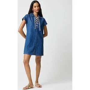 J. Crew Denim Chambray Lace Up Shirt Dress Blue Size 2 Short Sleeve NWOT  $98 - Picture 1 of 10