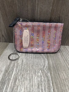 Victoria's Secret Clutch Handtasche rosa Glitzer Schlüsselanhänger Münze Kleingeld Tasche neu mit Etikett - Bild 1 von 7