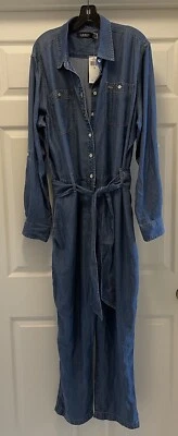 NWT LAUREN RALPH LAUREN Belted Denim City Blue Wash Jumpsuit Womens Sz 18 - Image 1 of 3