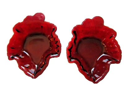  SET OF 2 VINTAGE RUBY RED GLASS MAPLE LEAF CANDY NUT DISH BOWL ANCHOR HOCKING  - Image 1 of 4