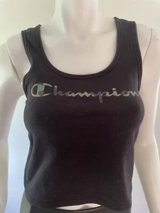Champion Womens Black Authentic Camo Logo Double Dry Cropped Tank Top M NWOT C1 - Picture 1 of 9