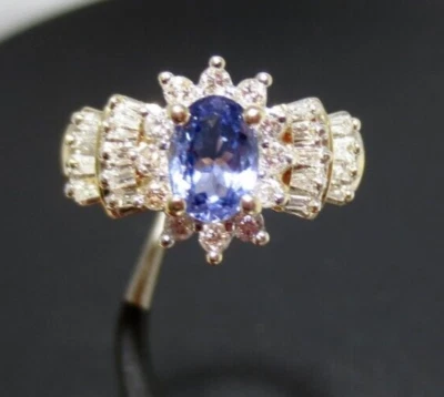 STUNNING 14K YG LADIES TANZANITE & DIAMOND RING SZ 7  4.9 grams (G127016-1) - Image 1 of 4